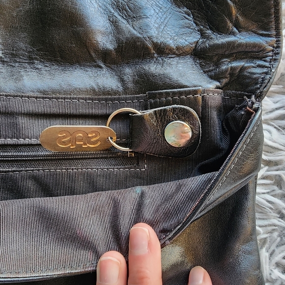 SAS Black Leather Clutch Zipper Pocket‎ Magnetic Closure Rectangle - Picture 6 of 16
